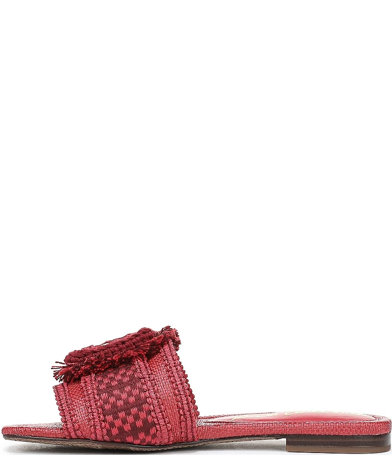 Sam Edelman Bambi Playa Raffia and Fringe Oversized Buckle Slide Sandals