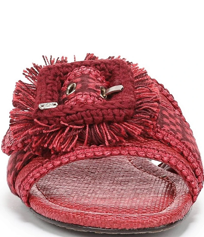 Sam Edelman Bambi Playa Raffia and Fringe Oversized Buckle Slide Sandals