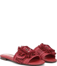 Sam Edelman Bambi Playa Raffia and Fringe Oversized Buckle Slide Sandals