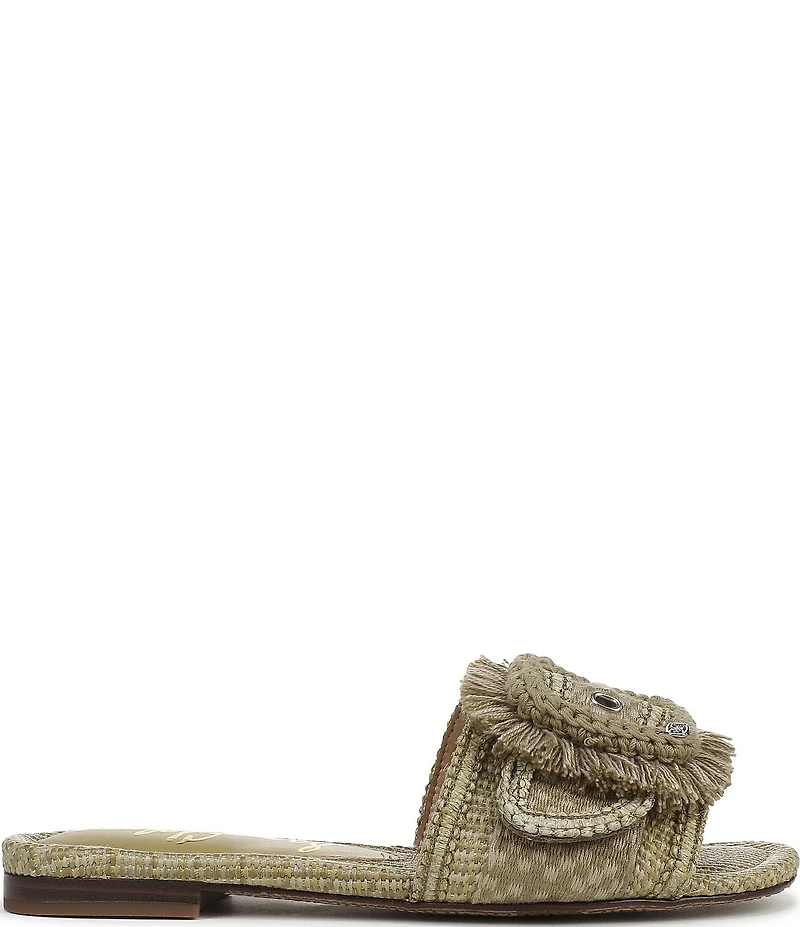 Sam Edelman Bambi Playa Raffia and Fringe Oversized Buckle Slide Sandals