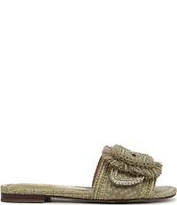 Sam Edelman Bambi Playa Raffia and Fringe Oversized Buckle Slide Sandals