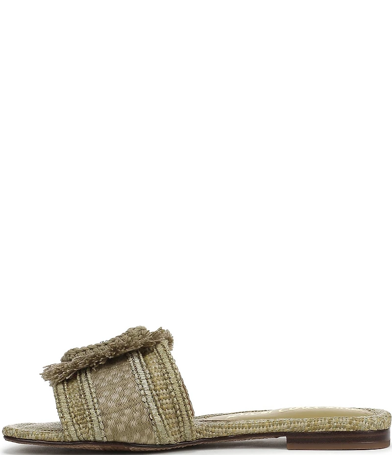 Sam Edelman Bambi Playa Raffia and Fringe Oversized Buckle Slide Sandals