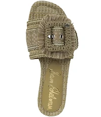Sam Edelman Bambi Playa Raffia and Fringe Oversized Buckle Slide Sandals