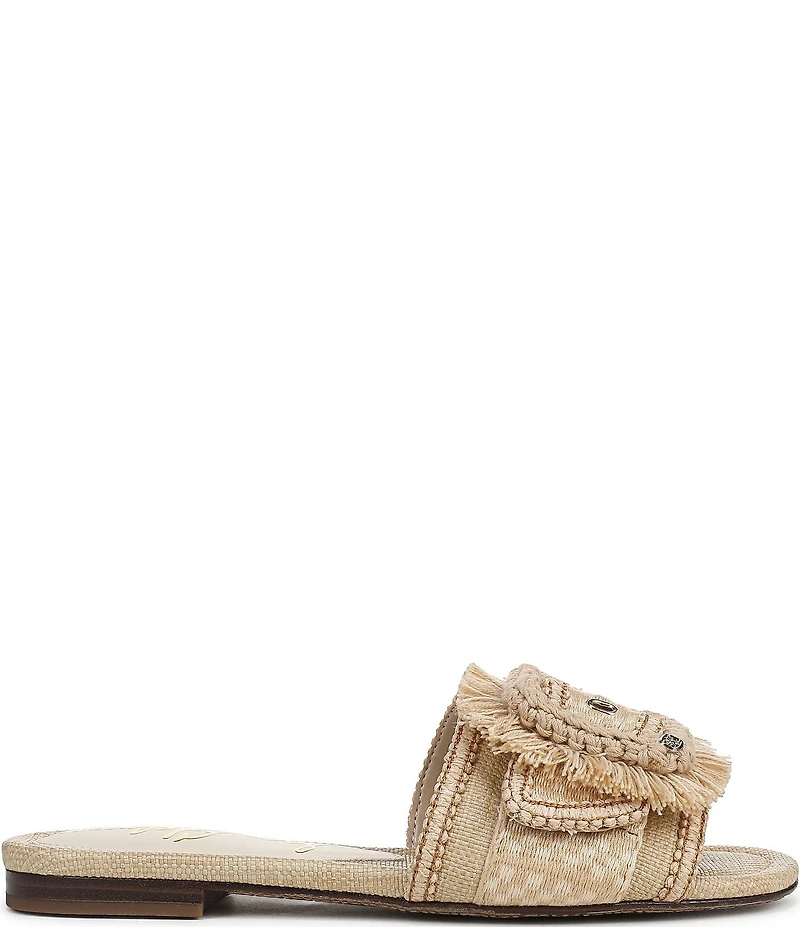 Sam Edelman Bambi Playa Raffia and Fringe Oversized Buckle Slide Sandals