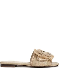 Sam Edelman Bambi Playa Raffia and Fringe Oversized Buckle Slide Sandals
