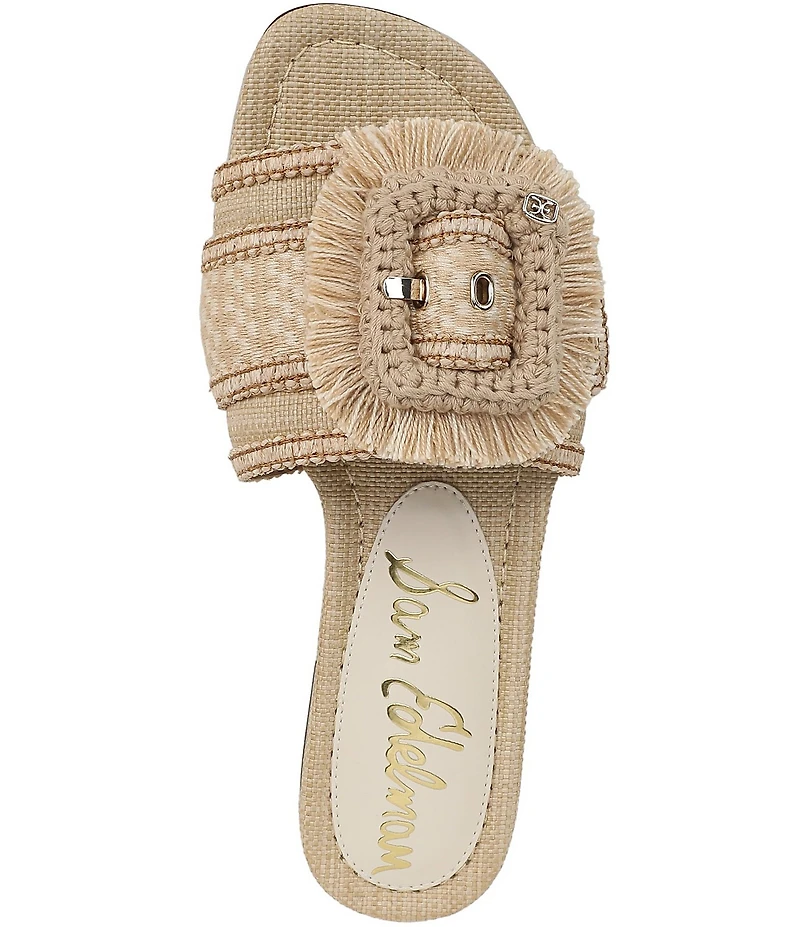Sam Edelman Bambi Playa Raffia and Fringe Oversized Buckle Slide Sandals