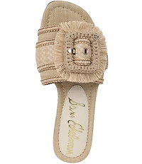 Sam Edelman Bambi Playa Raffia and Fringe Oversized Buckle Slide Sandals