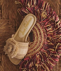 Sam Edelman Bambi Playa Raffia and Fringe Oversized Buckle Slide Sandals