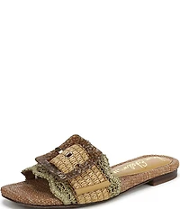 Sam Edelman Bambi Raffia Oversized Buckle Detail Slide Sandals