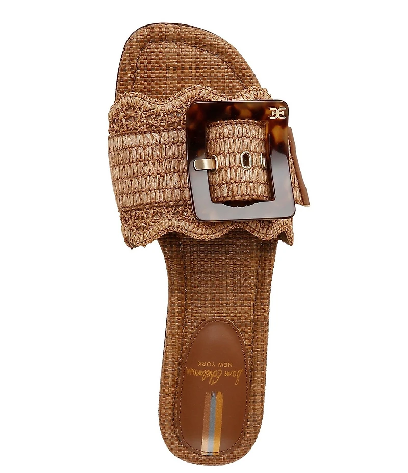 Sam Edelman Bambi Raffia Oversized Buckle Detail Slide Sandals
