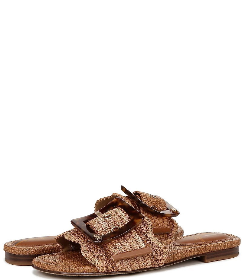 Sam Edelman Bambi Raffia Oversized Buckle Detail Slide Sandals