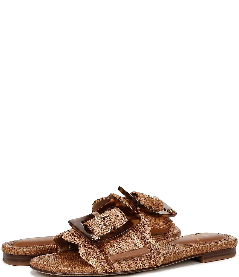 Sam Edelman Bambi Raffia Oversized Buckle Detail Slide Sandals