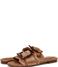 Sam Edelman Bambi Raffia Oversized Buckle Detail Slide Sandals