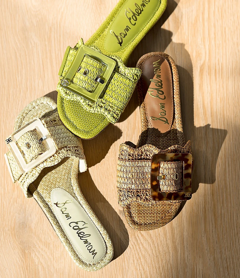 Sam Edelman Bambi Raffia Oversized Buckle Detail Slide Sandals