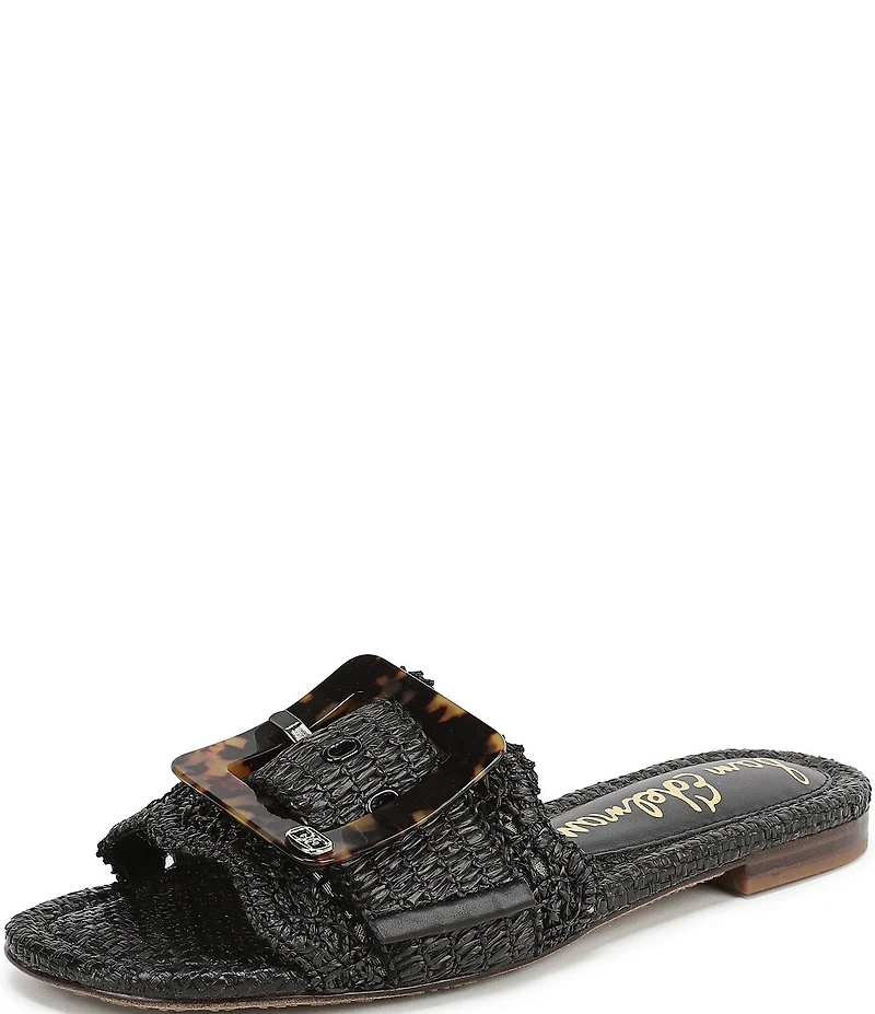 Sam Edelman Bambi Raffia Oversized Buckle Detail Slide Sandals