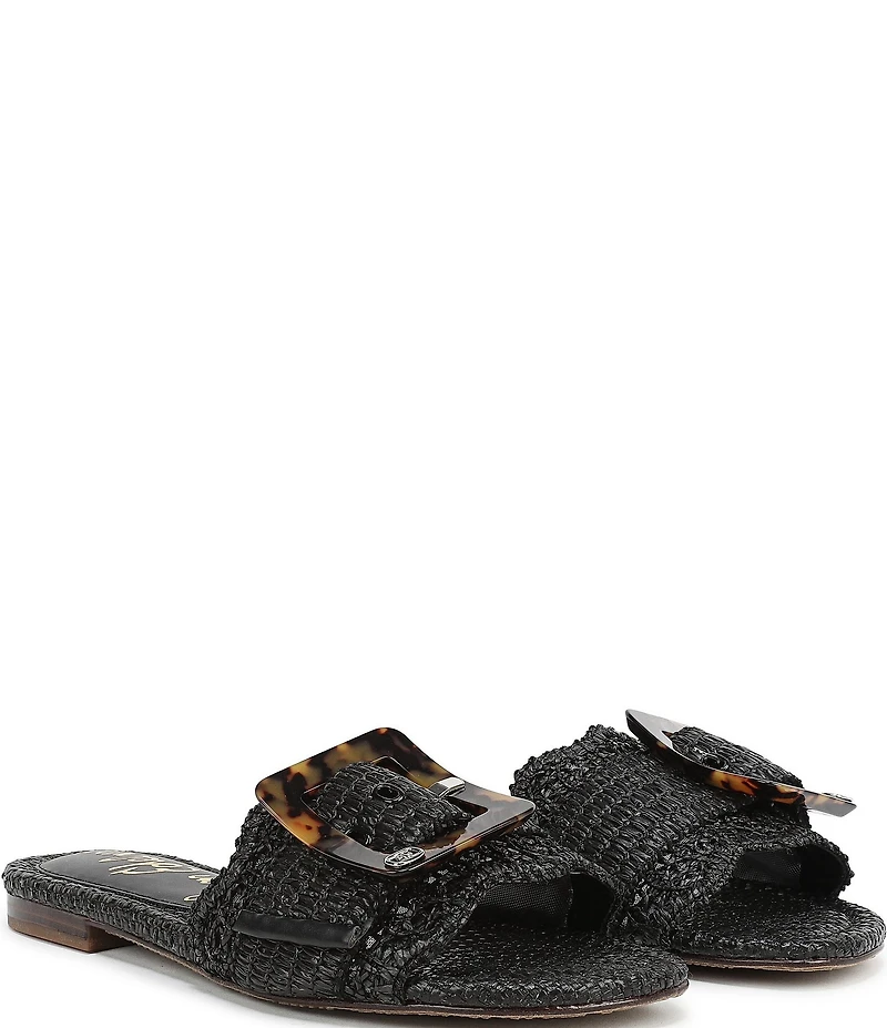 Sam Edelman Bambi Raffia Oversized Buckle Detail Slide Sandals