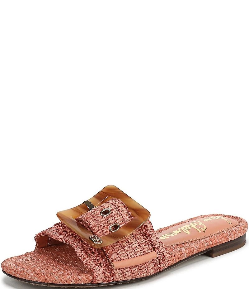 Sam Edelman Bambi Raffia Oversized Buckle Detail Slide Sandals