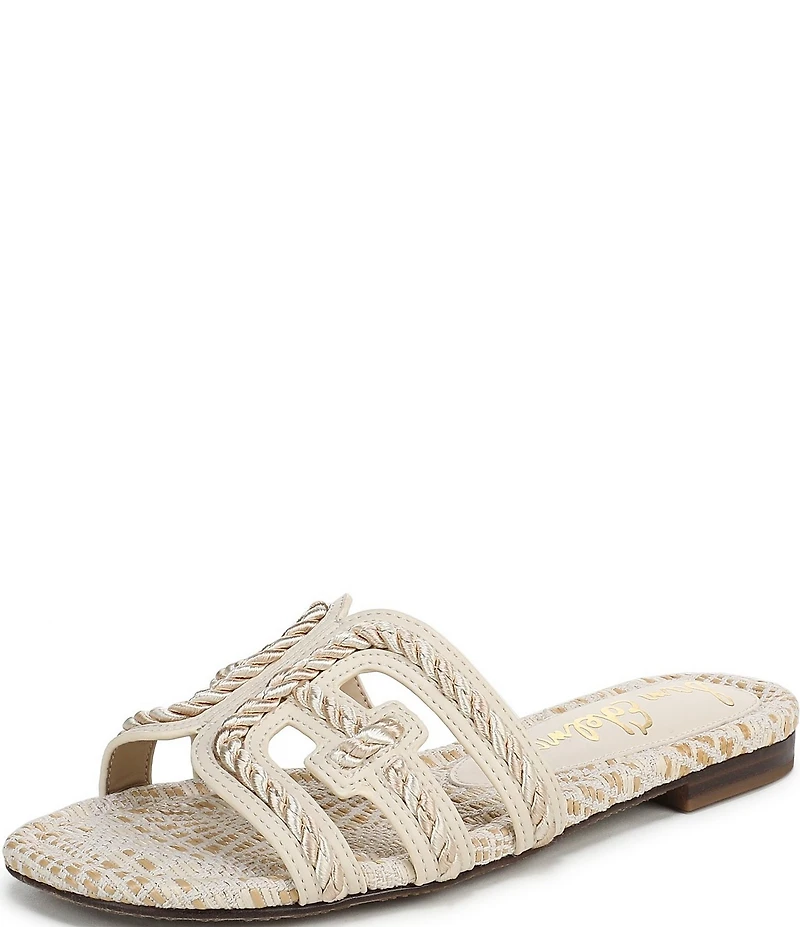 Sam Edelman Bay Basket Weave Rope Detailed Double E Logo Slide Sandals