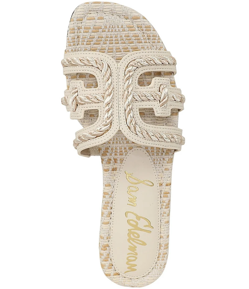 Sam Edelman Bay Basket Weave Rope Detailed Double E Logo Slide Sandals