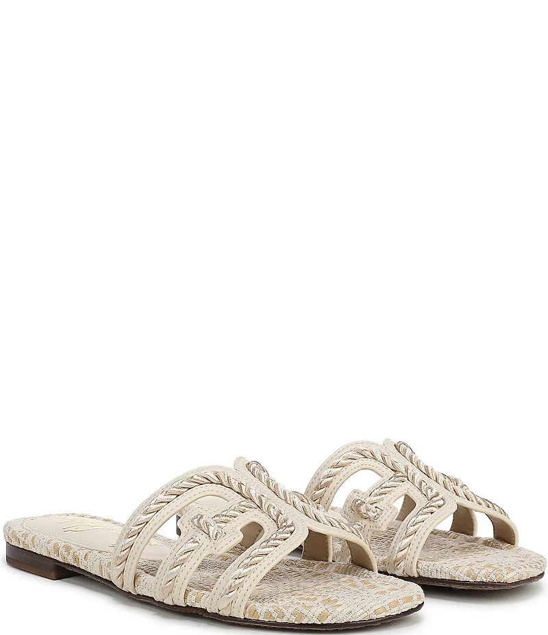 Sam Edelman Bay Basket Weave Rope Detailed Double E Logo Slide Sandals