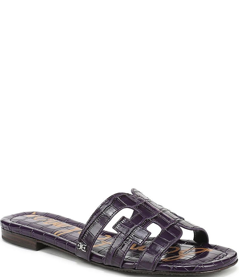 Sam Edelman Bay Croco Embossed Leather Double E Logo Slide Sandals