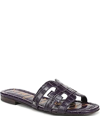 Sam Edelman Bay Croco Embossed Leather Double E Logo Slide Sandals