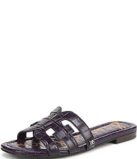 Sam Edelman Bay Croco Embossed Leather Double E Logo Slide Sandals