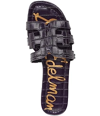 Sam Edelman Bay Croco Embossed Leather Double E Logo Slide Sandals