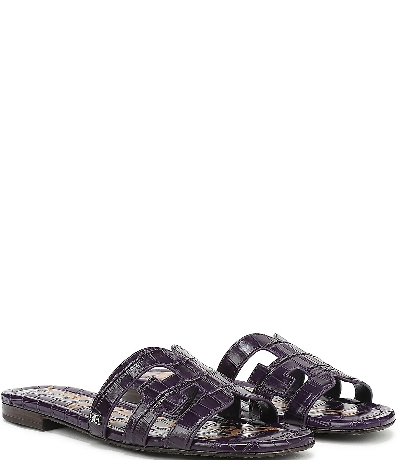 Sam Edelman Bay Croco Embossed Leather Double E Logo Slide Sandals