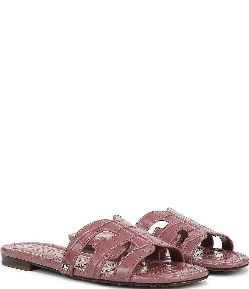 Sam Edelman Bay Croco Embossed Leather Double E Logo Slide Sandals