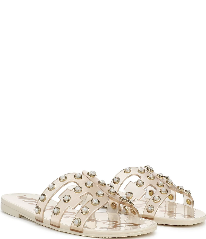Sam Edelman Bay Embellished Clear Jelly Double E Signature Logo Slide Sandals