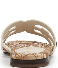 Sam Edelman Bay Leather Double E Floral Detail Logo Slide Sandals