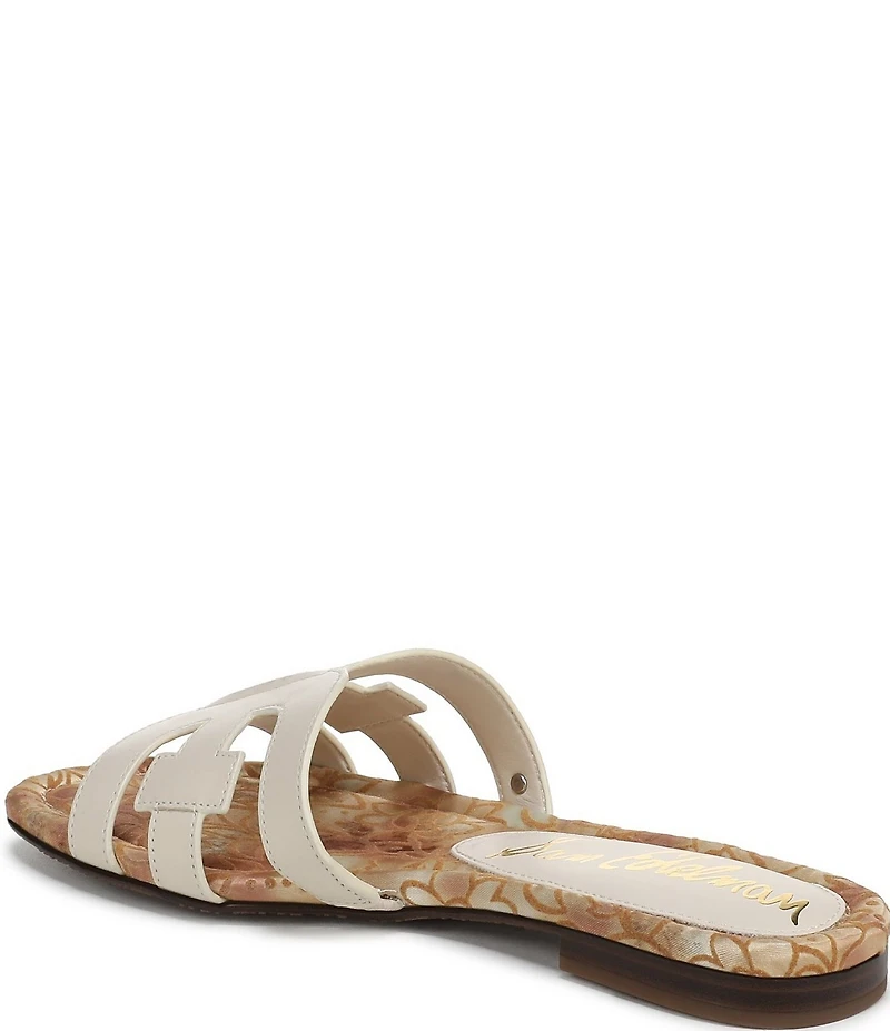 Sam Edelman Bay Leather Double E Floral Detail Logo Slide Sandals