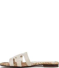 Sam Edelman Bay Leather Double E Floral Detail Logo Slide Sandals