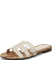 Sam Edelman Bay Leather Double E Floral Detail Logo Slide Sandals