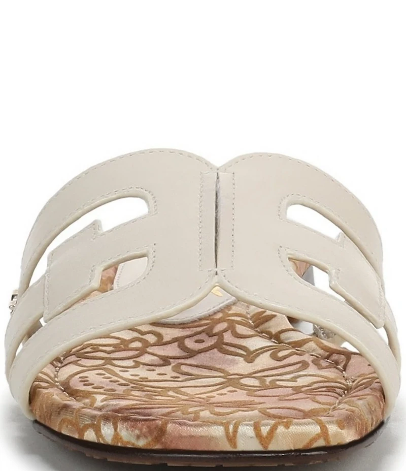 Sam Edelman Bay Leather Double E Floral Detail Logo Slide Sandals