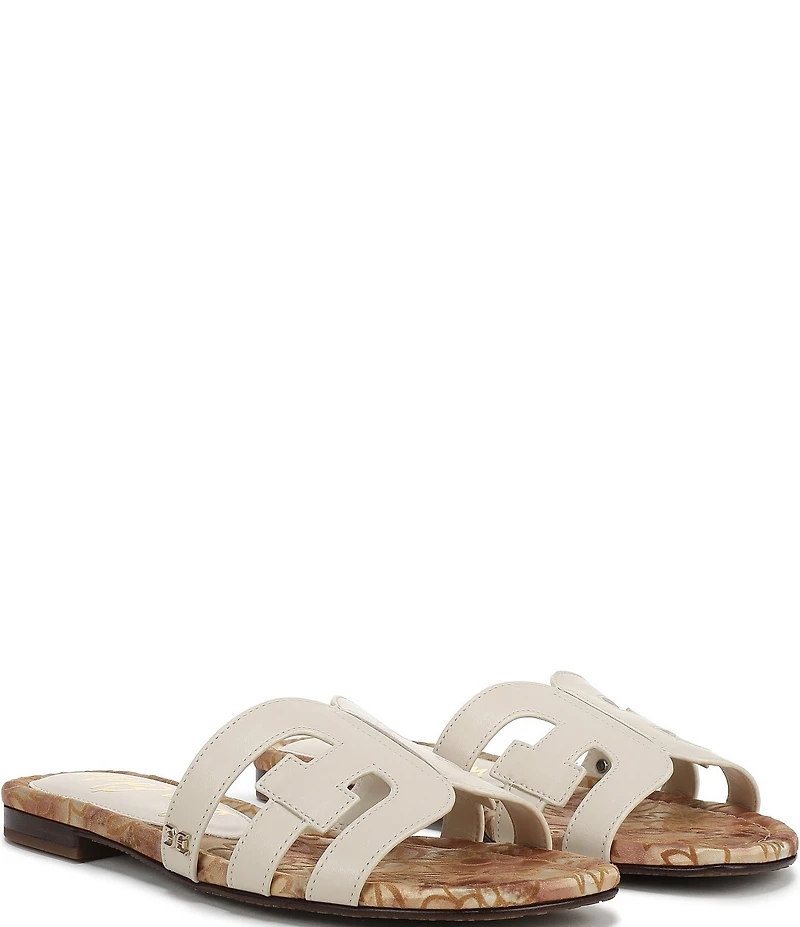 Sam Edelman Bay Leather Double E Floral Detail Logo Slide Sandals