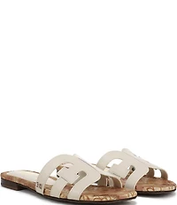 Sam Edelman Bay Leather Double E Floral Detail Logo Slide Sandals