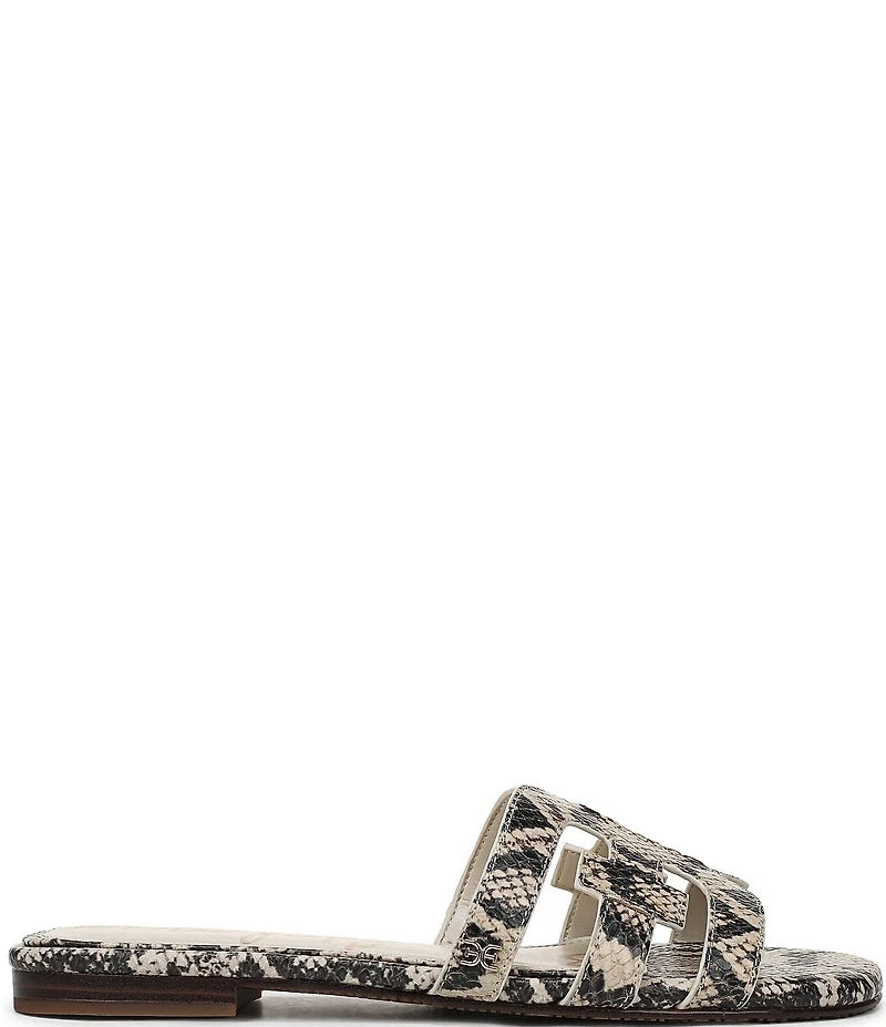 Sam Edelman Bay Leather Snake Print Double E Logo Slide Sandals
