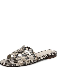 Sam Edelman Bay Leather Snake Print Double E Logo Slide Sandals
