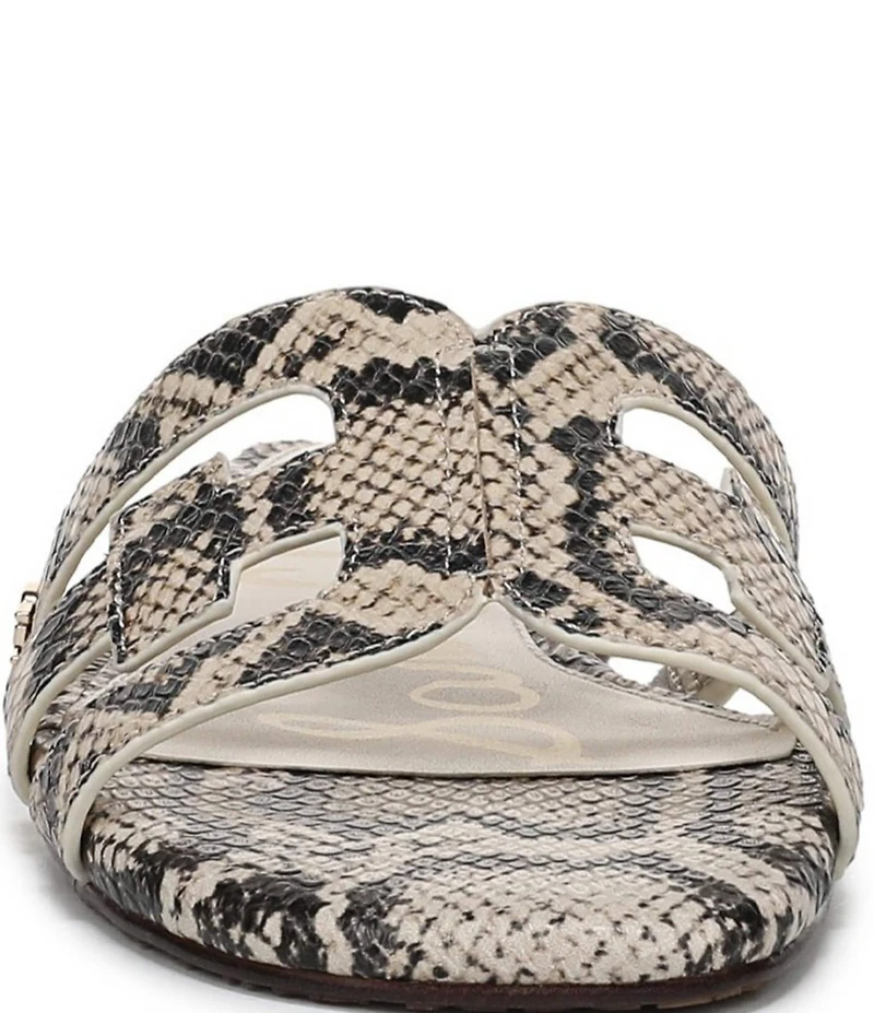 Sam Edelman Bay Leather Snake Print Double E Logo Slide Sandals