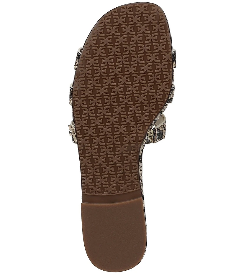 Sam Edelman Bay Leather Snake Print Double E Logo Slide Sandals