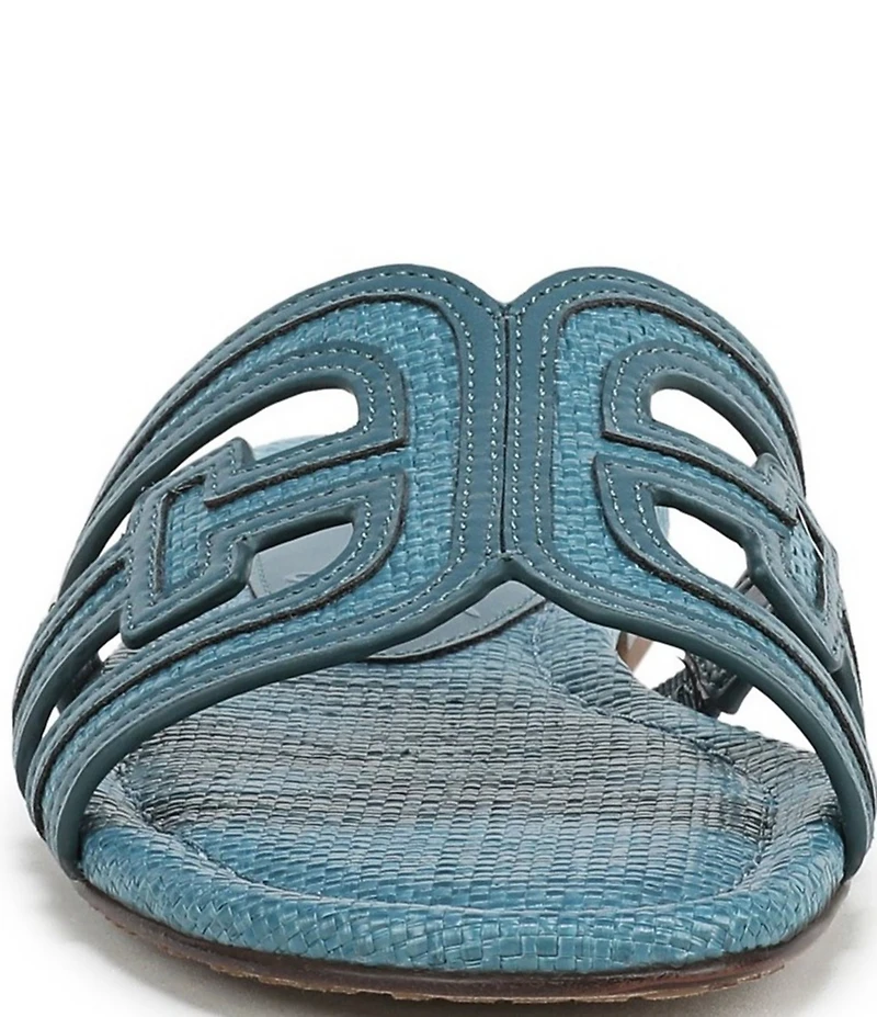 Sam Edelman Bay Raffia and Leather Double E Logo Slide Sandals