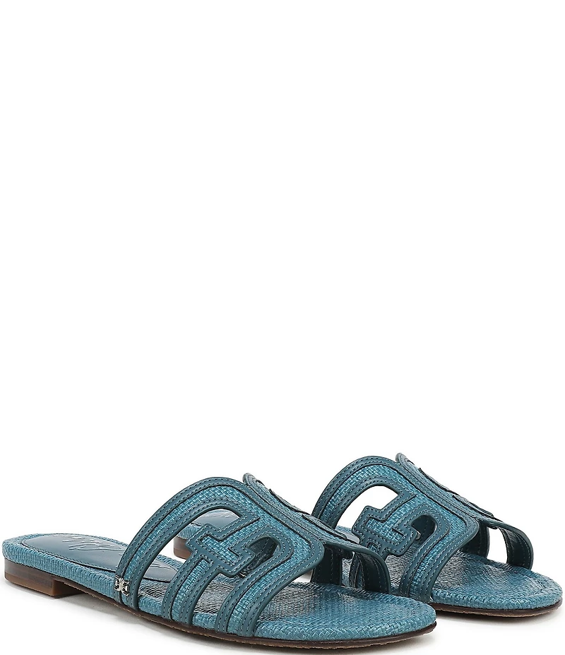 Sam Edelman Bay Raffia and Leather Double E Logo Slide Sandals