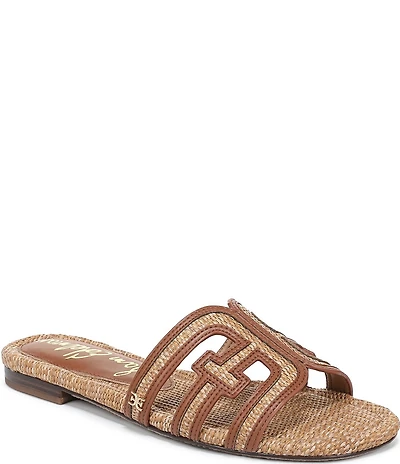 Sam Edelman Bay Raffia and Leather Double E Logo Slide Sandals