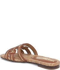 Sam Edelman Bay Raffia and Leather Double E Logo Slide Sandals