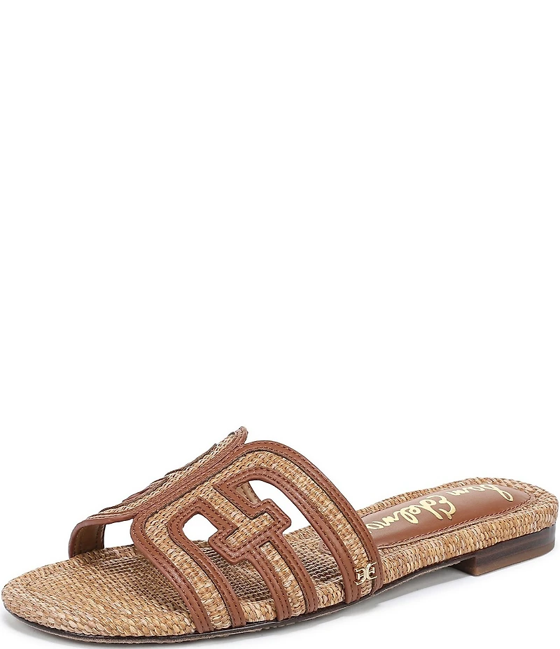 Sam Edelman Bay Raffia and Leather Double E Logo Slide Sandals