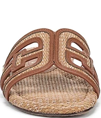 Sam Edelman Bay Raffia and Leather Double E Logo Slide Sandals
