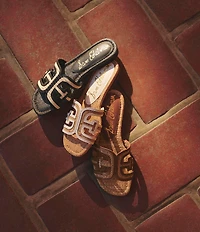 Sam Edelman Bay Raffia and Leather Double E Logo Slide Sandals