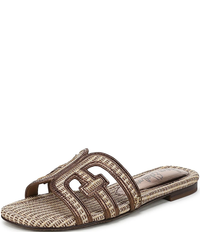 Sam Edelman Bay Raffia and Leather Double E Logo Slide Sandals
